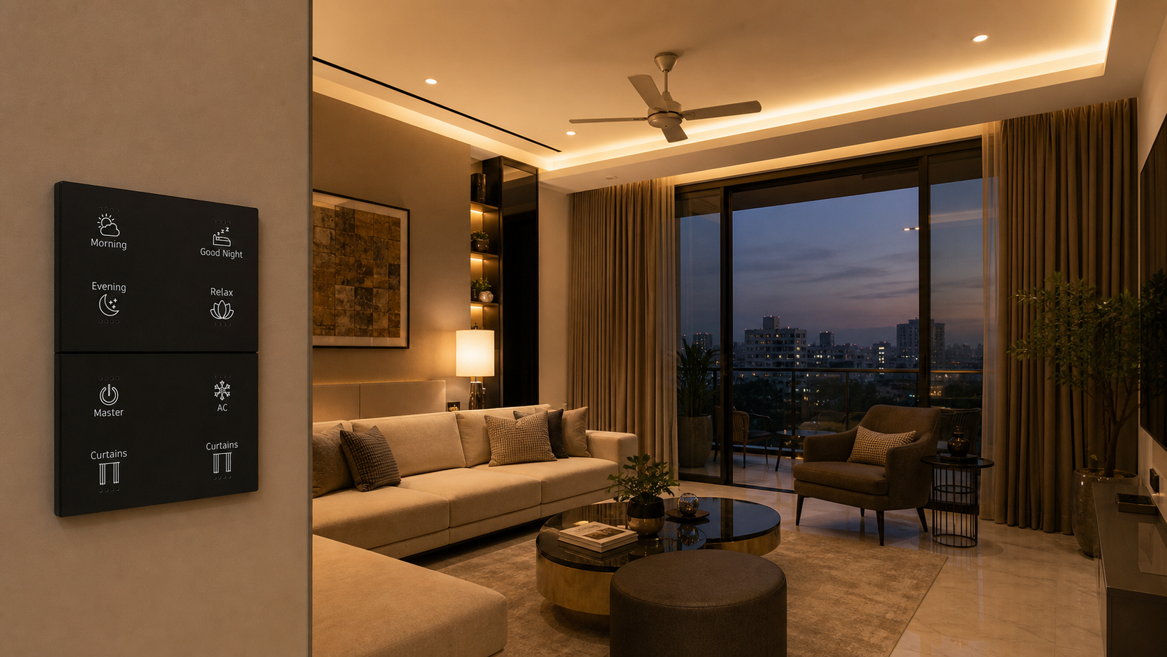 Premium home automation with smart lighting curtains and scene-based control