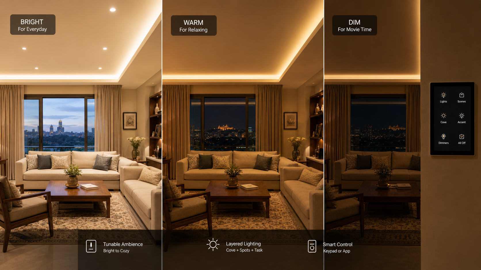 Smart lighting changing home interior ambience